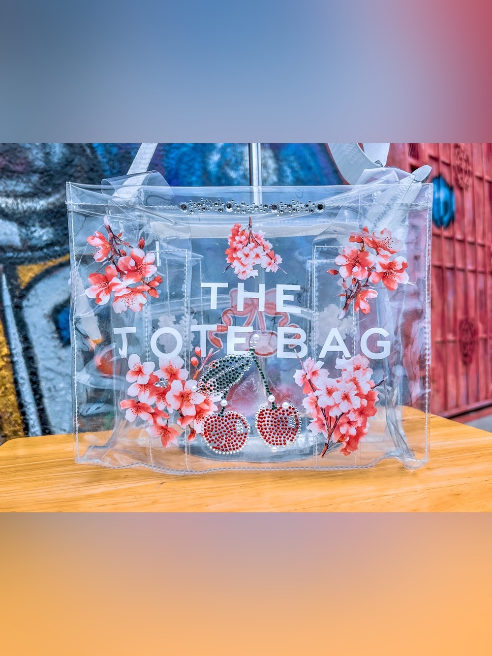 ‘CHERRY SPECIAL V4’ Clear Medium Tote Bag 10”